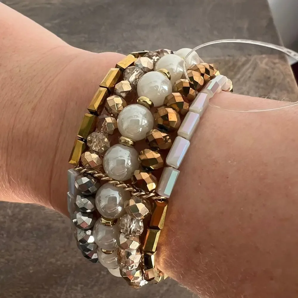 New with tags Inc Multicolored Beaded Gold and White Cuff Bracelet